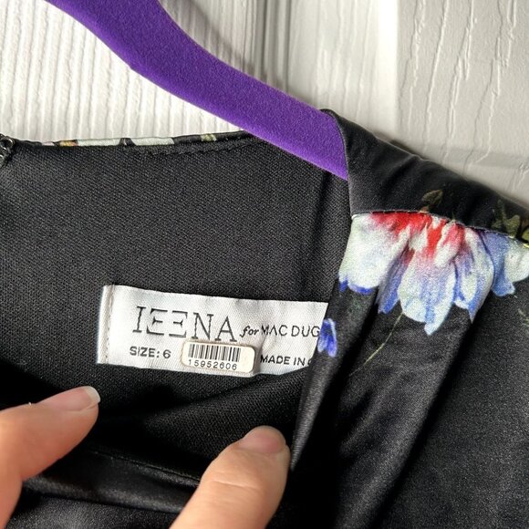 IEENA for Mac Duggal Belted Black Floral Print Long Sleeve Gown Women's Size 6 - Picture 12 of 16